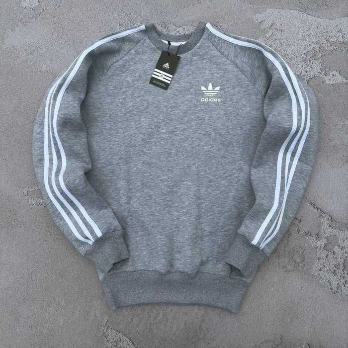 Толстовка зимняя мужская Adidas теплая кофта свитшот на флисе адидас