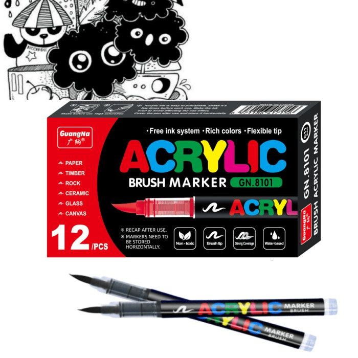 Акрилові маркери GuangNa Brush GN-8101 з м’яким пензликом 12 шт.