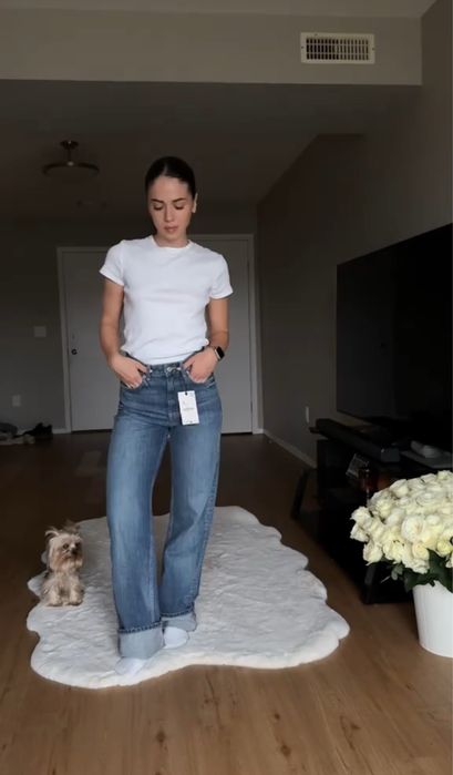 Темно-сині джинси wide leg з обробленим низом zara темно-синие джинсы 34 XS, 36 S