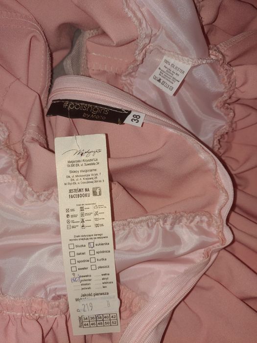 Nowa Sukienka wieczorowa rozm. 38 pudrowy róż z siatką, falbany, rozkl