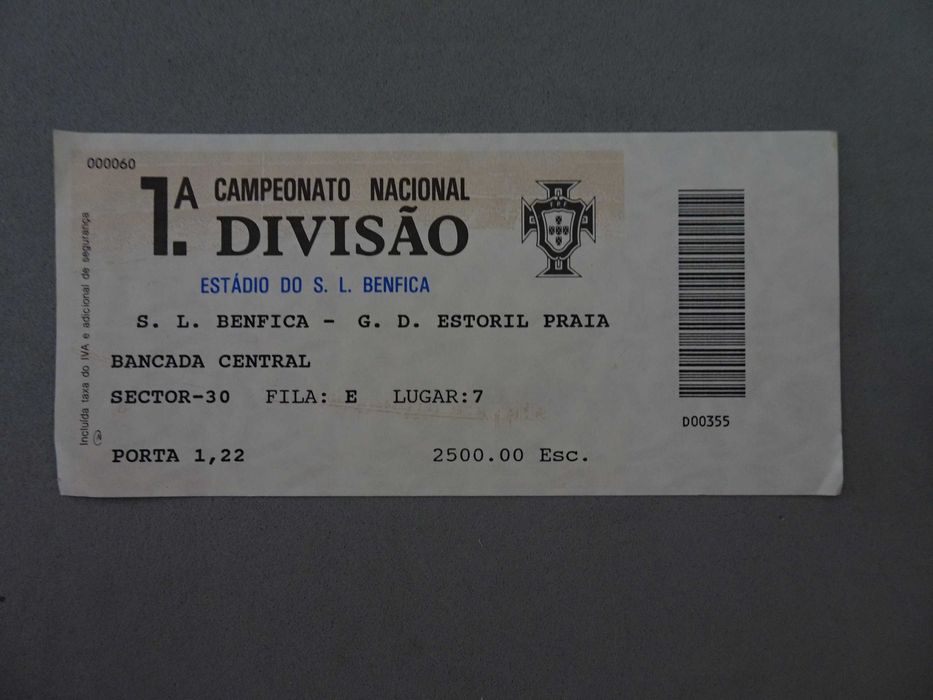 Bilhete de futebol Benfica - G. D. Estoril Praia - Estádio Benfica