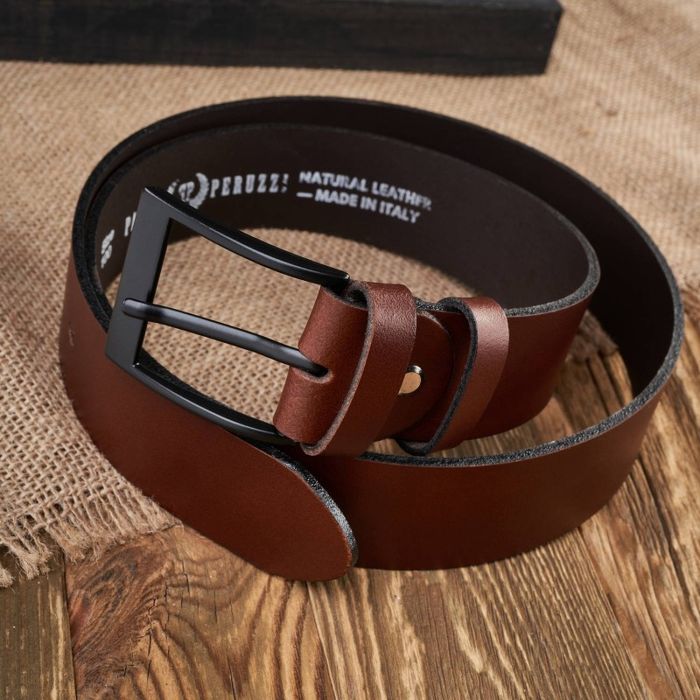 pasek męski skórzany brązowy szeroki 100 cm z czarną klamrą