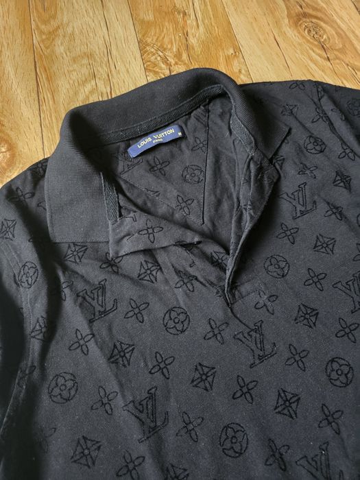 Koszulka polo męska czarna, tłoczony wzór, rozm.  M