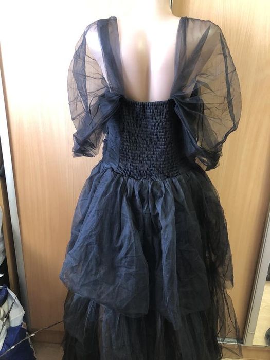 макси-платье lace & beads из тюля с открытыми плечами черное xl-xxl