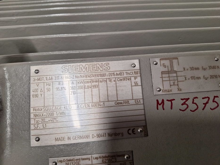Silnik elektryczny 200kW , SIEMENS , 993 obr/min . IE3 , B3 NOWY