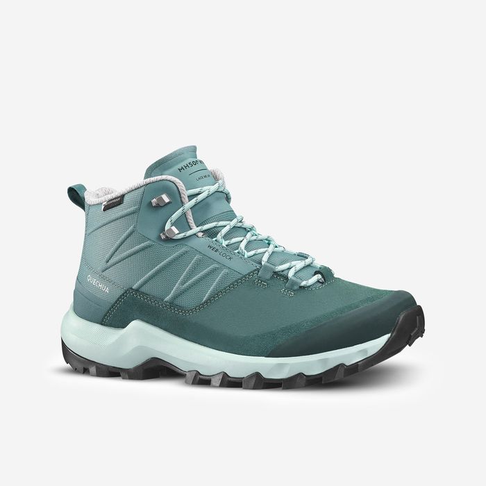 Botas impermeáveis de caminhada na montanha mulher, MH500 Verde