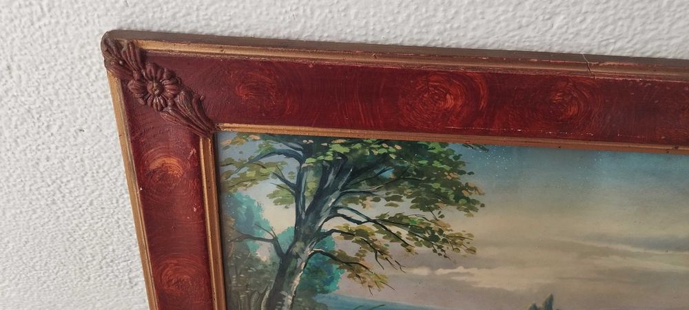 Moldura antiga com vidro e estampa