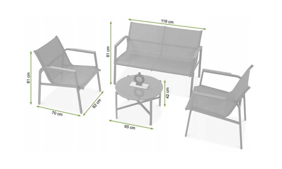 Zestaw Mebli Ogrodowych balkon 2 Fotele, Sofa, Stolik kawowy taras