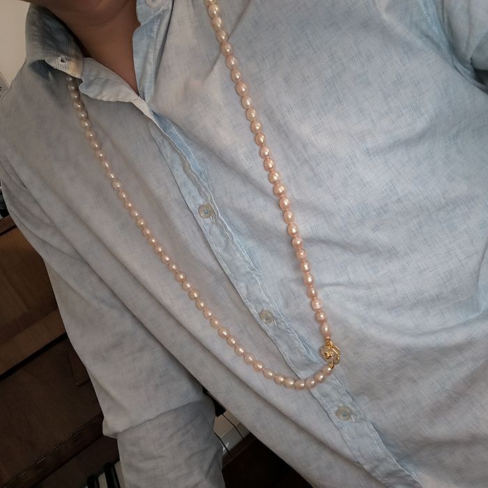 Naszyjnik z naturalnych pereł 7-8mm 50cm jasnoróżowy