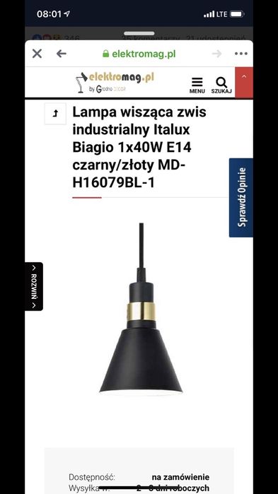 Lampa czarno-złota Italux