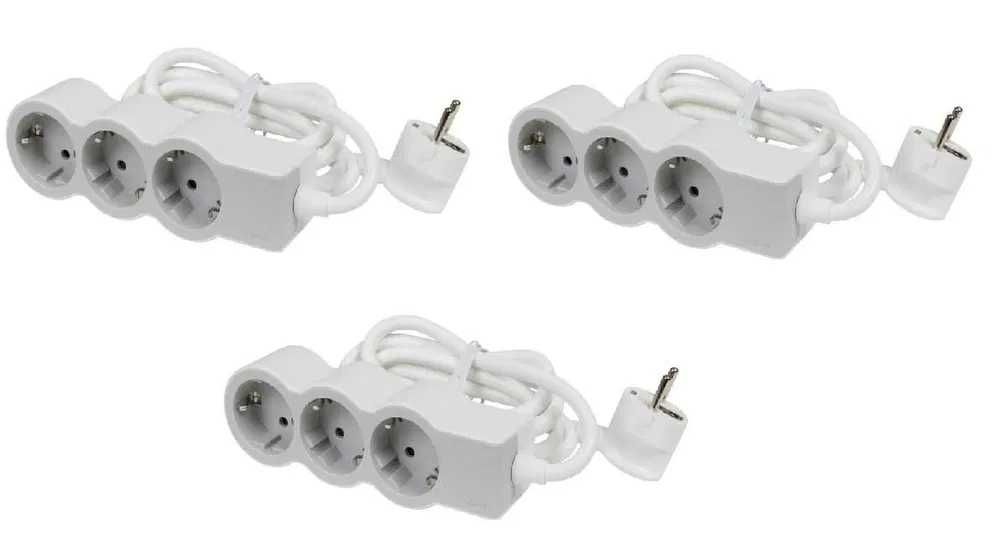 3 x Extensão de 3 tomadas 2P+T 1.5m branco/cinzento
