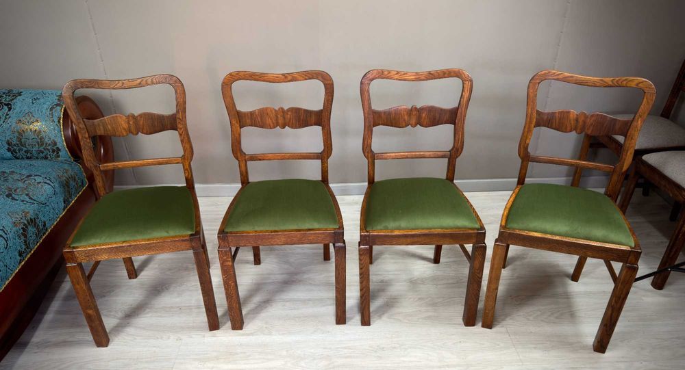Krzesła Art Deco z lat 30. – komplet 4 sztuk Dąb + orzech