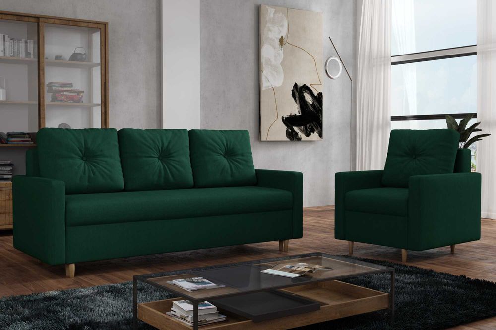 Zestaw komplet wypoczynkowy kanapa i fotel Skandynawski. Sprężyny