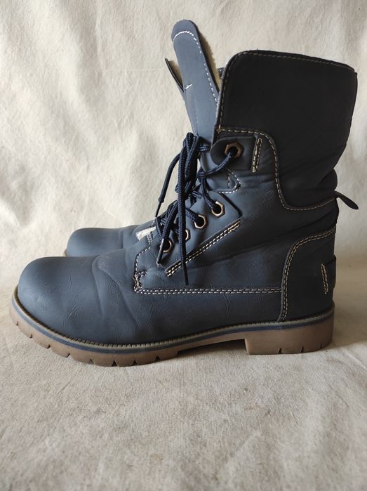 Buty zimowe ocieplane trapery damskie granatowe ciepłe futerko 37/23,5