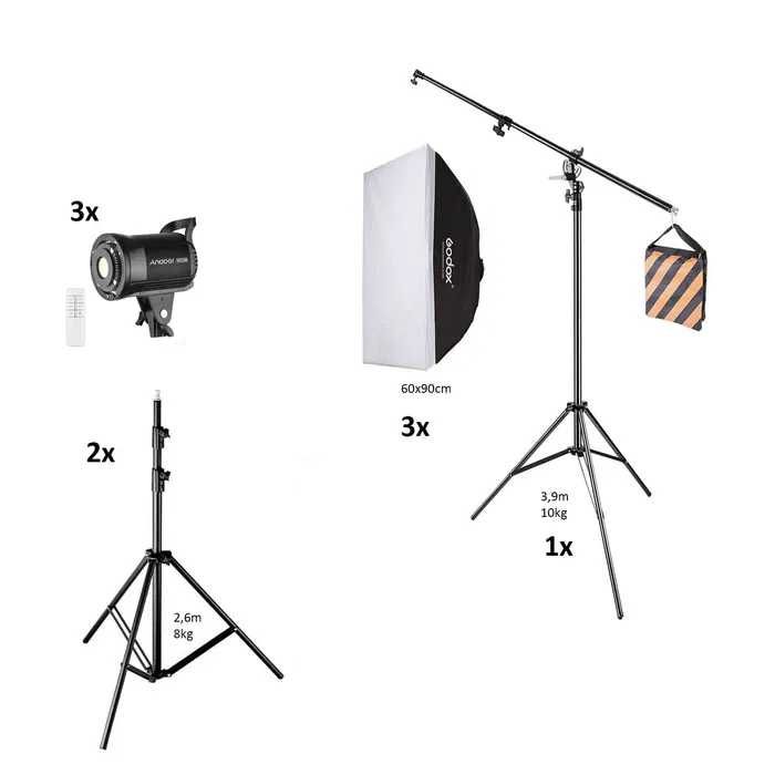 Pack iluminação estúdio foto e vídeo 3 softboxes 60x90 135W bicolor