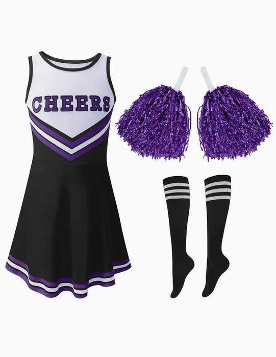 140 Strój cheerleaderki CHEERLEADERKA Cheers kostium sukienka pompony