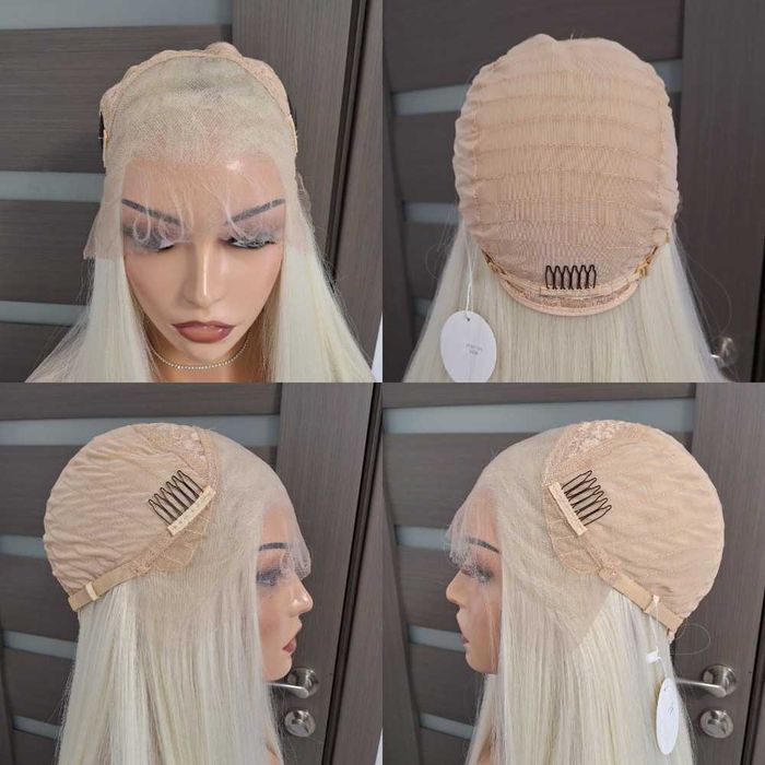 Peruca longa loira com renda