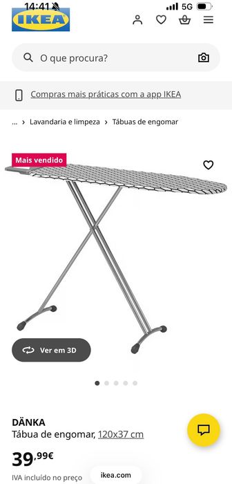 Tábua engomar 120x37cm com capa