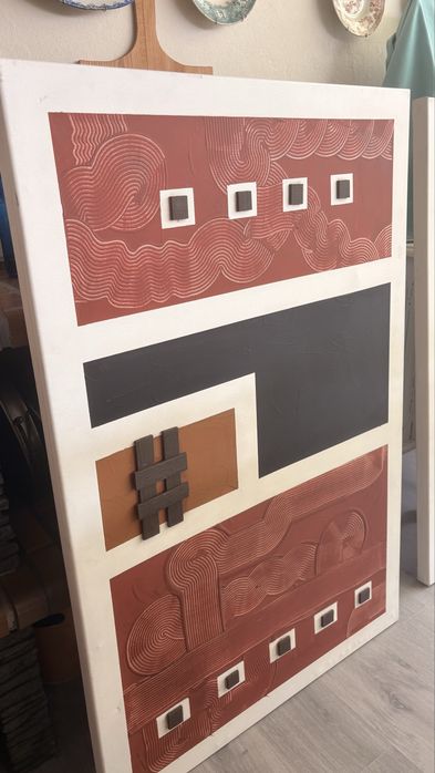 Conjunto de dois quadros abstratos com relevo