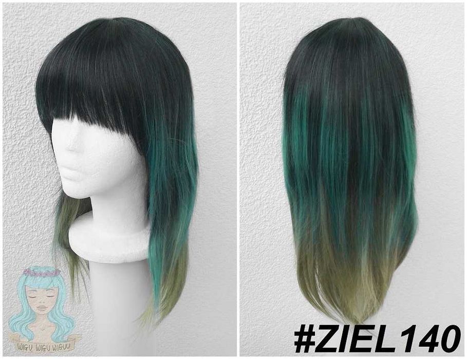 Zielona ombre gradient peruka z prostą grzywką cosplay wig tuskusowa