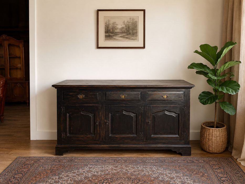 Stylowa drewniana komoda 168 cm | Ciemny dąb | Masywna | Rustykalna | Vintage