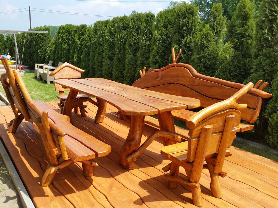 Meble Ogrodowe stół ławki z bali biesiadne góralskie barowe SOLIDNE
