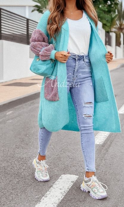 Kardigan turkusowy One size NOWY z metką