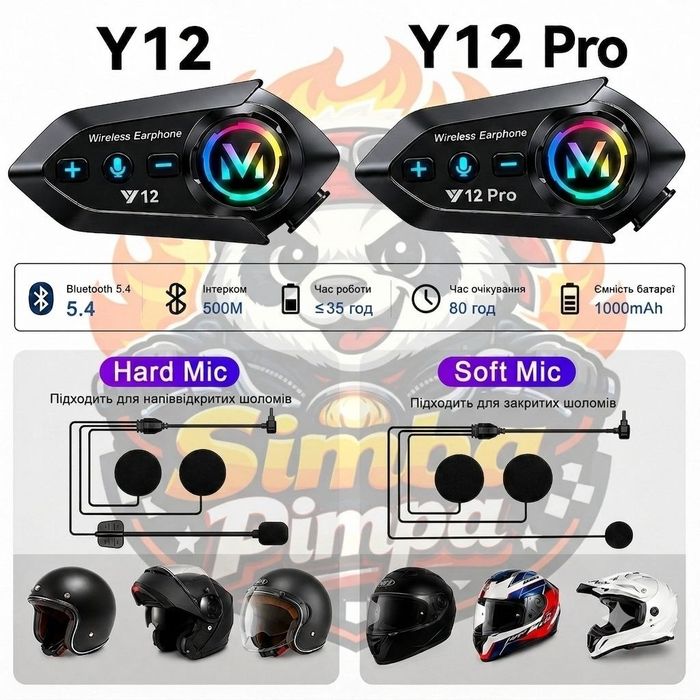 Мотогарнітура Y12 & Y12 Pro для шолома
