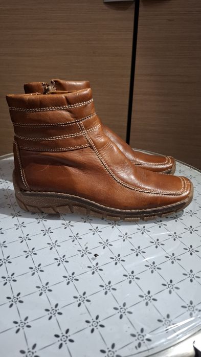 Ciepłe botki naturalna skóra, kauczuk na chore nogi r.37