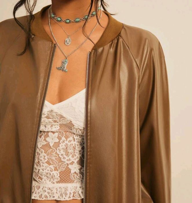 Casaco bomber de couro castanho