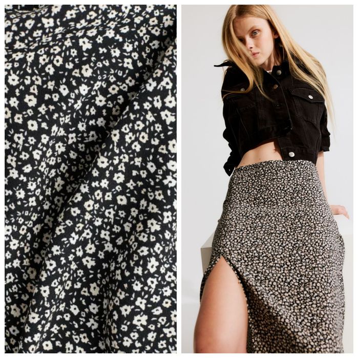 H&M 36r. Długa czarna spódnica maxi w białe kwiatki