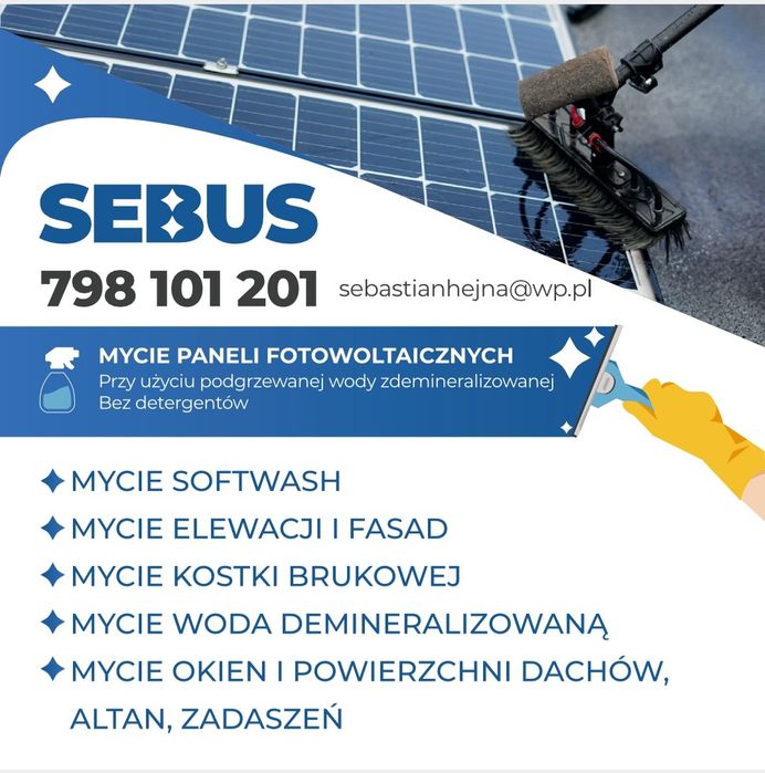 Mycie przeszkleń, paneli pv, elewacji, kostki, dachów, okien
