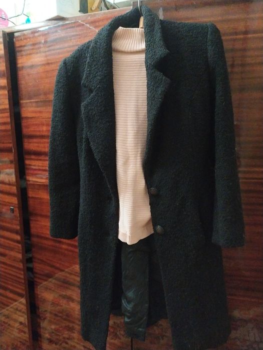 Мохеровое пальто чёрное