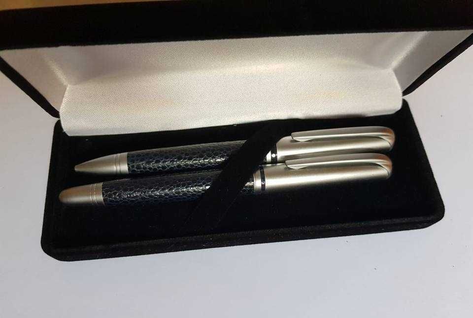 grawerowane pióro długopis komplet do pisania skóra metal masą perłowa