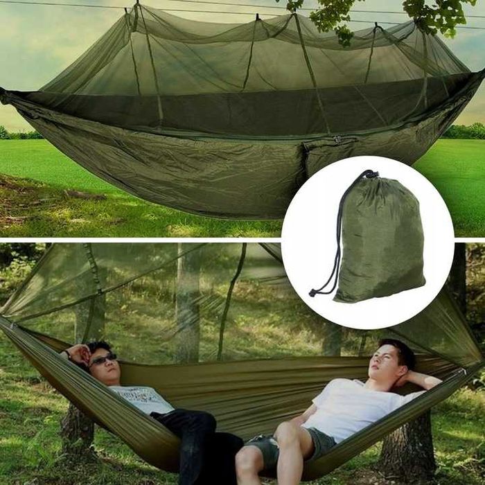 Nowy hamak ogrodowy dwuosobowy turystyczny z moskitierą 260x140