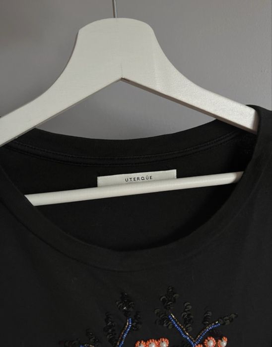 Czarna bluzka uterque M tshirt koralki Masimo Dutti Studio