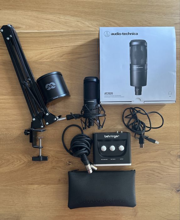 mikrofon audiotechnica at2020 - interfejs behringer um2 zestaw