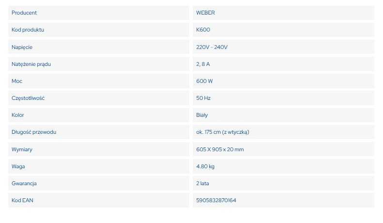 Panel grzewczy na podczerwień Weber Heat 600W biały, ścienny
