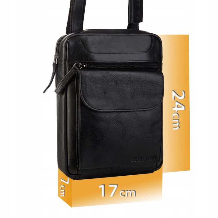 Betlewski torba męska listonoszka ze skóry naturalnej czarna elegancka