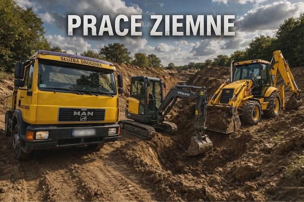 Roboty ziemne, koparko-ładowarka, minikoparka,młot, wiertnica,wywrotka