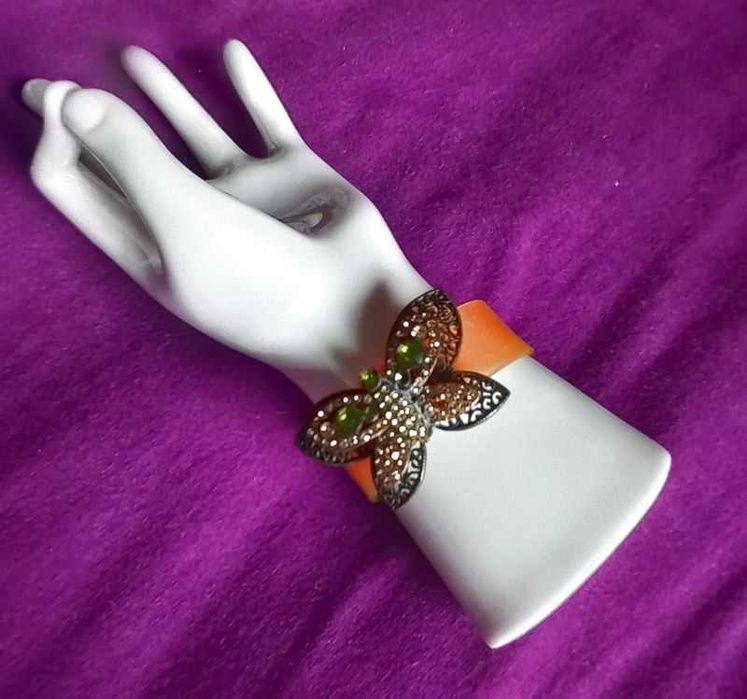 Bransoletka kolorowy motyl z cyrkoniami, szeroki pasek