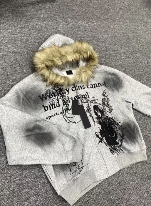Fur zip hoodie balenciaga type chrome hearts