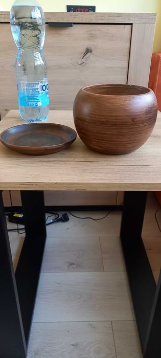 Doniczka Ceramiczna Kula  3 ,    13 cm eco brąz z podstawką