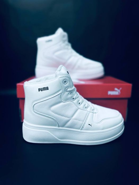 Ботинки Puma зима женские Кожаные кросовки на зиму с мехом Женские красовки на платформе ! Зимние кросовки Пума Puma Теплые женские ботинки на зиму
