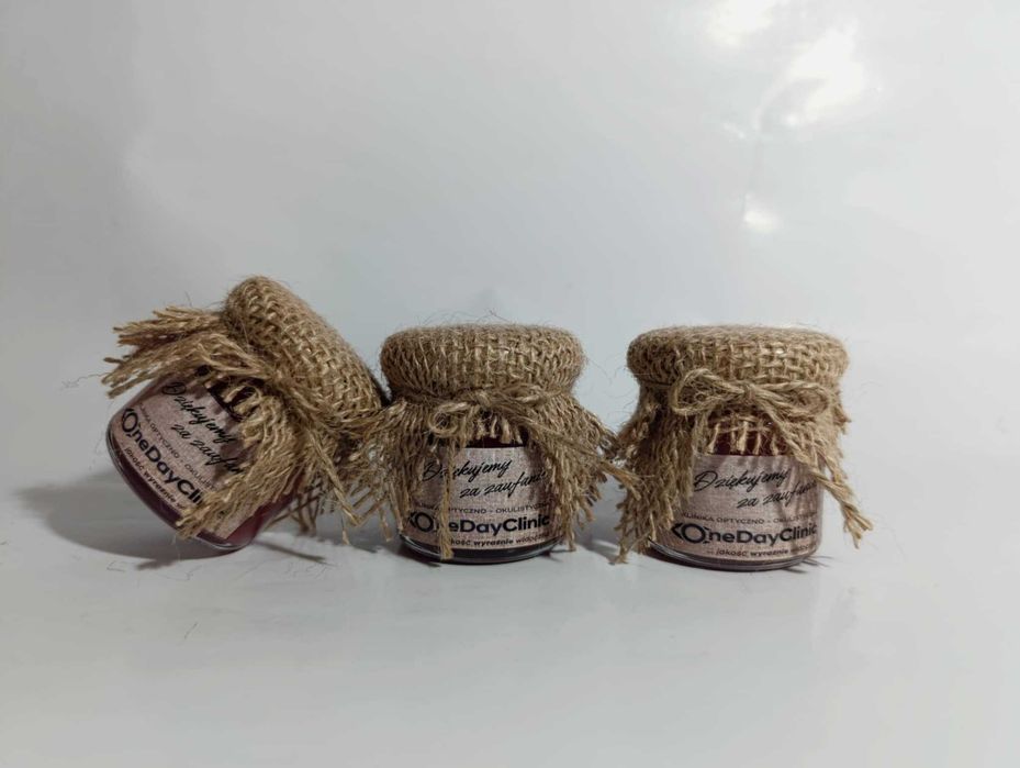 podziękowania dla gości dla klientów małe miodki miód z logo