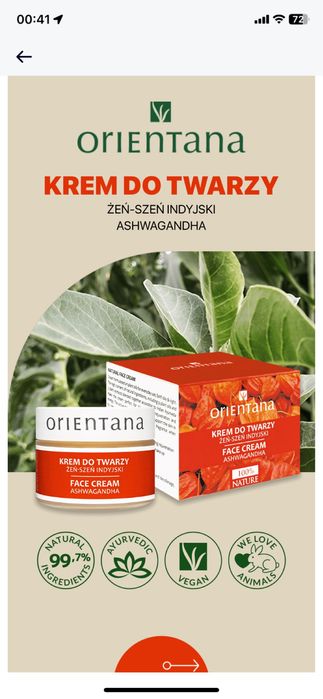 Orientana Krem do twarzy Ashwagandha żeń-szeń indyjski, 40 g