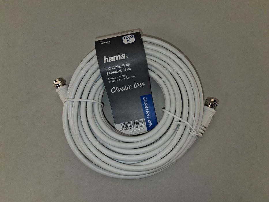 N043 Kabel Antenowy SAT Hama 10 M F-Plug 85 DB Classic Line