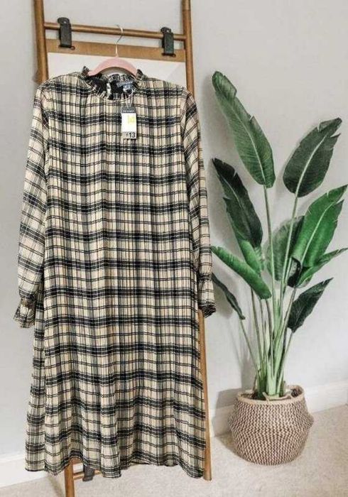 Шифоновое плиссированное платье с рукавом Primark клетка, р. L/XL