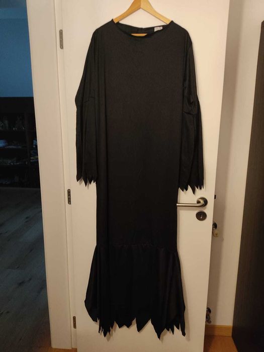Halloween - Vestido de Morticia Addams c/ peruca - Adulto XXL