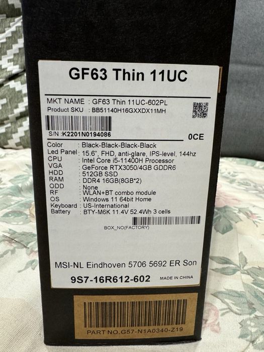 Laptop MSI GF63 Thin